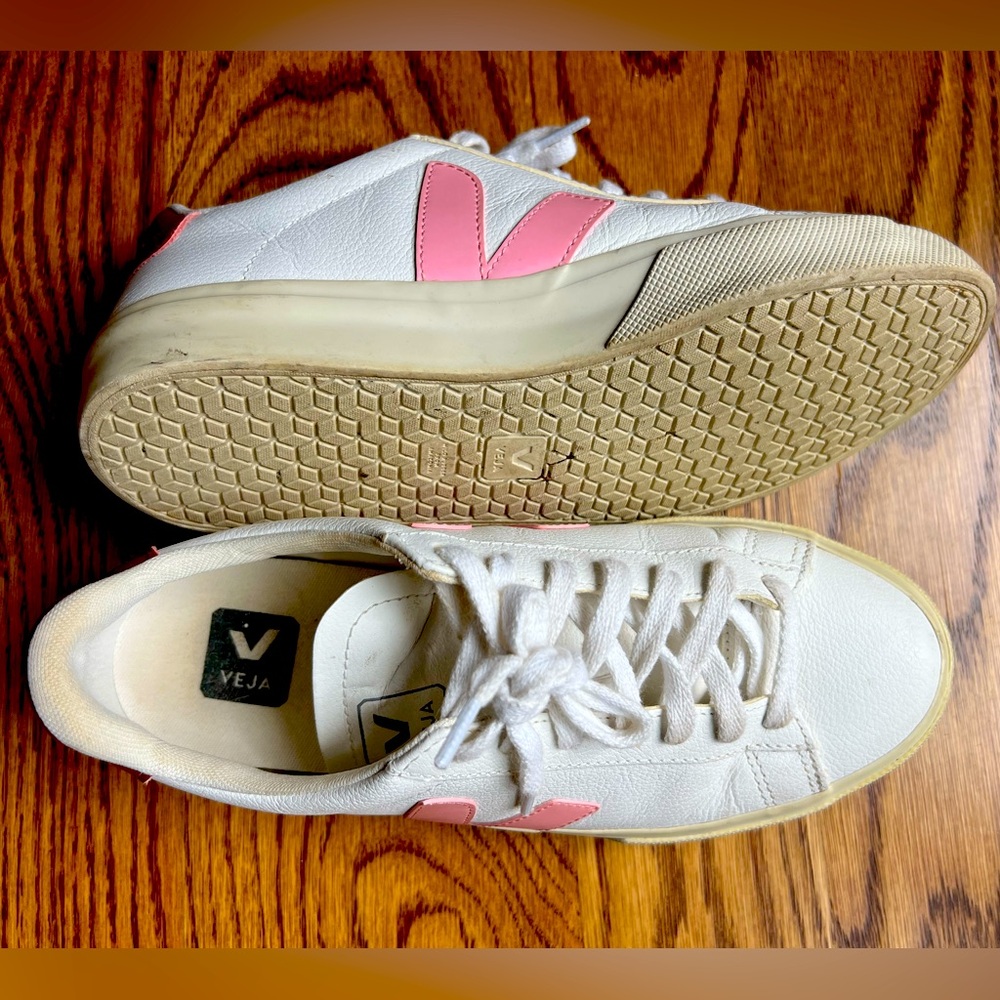 Veja Campo Pink and Red Leather Sneakers, Size 8